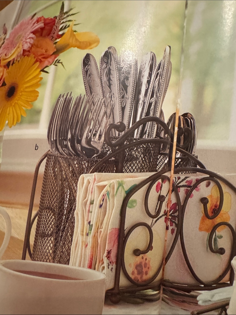 Princess House Brown Metal Mesh Utensil and Napkin Caddy